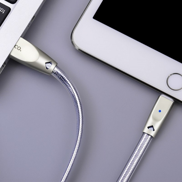 Кабель Hoco U9 Zinc Alloy, lightning, 1.2 м, серебристый